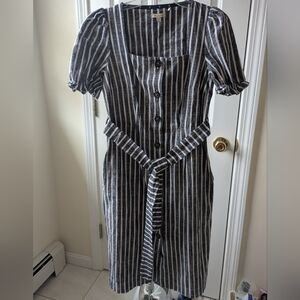Barbour Navy and White Puff Sleeve Dress
